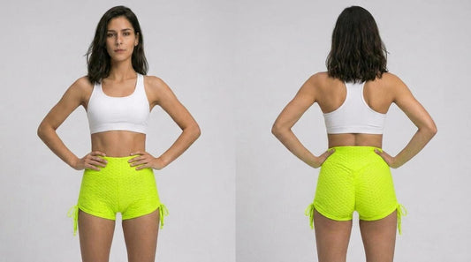High-Waist Side-Tie Scrunch Butt Shorts - Neon Lime