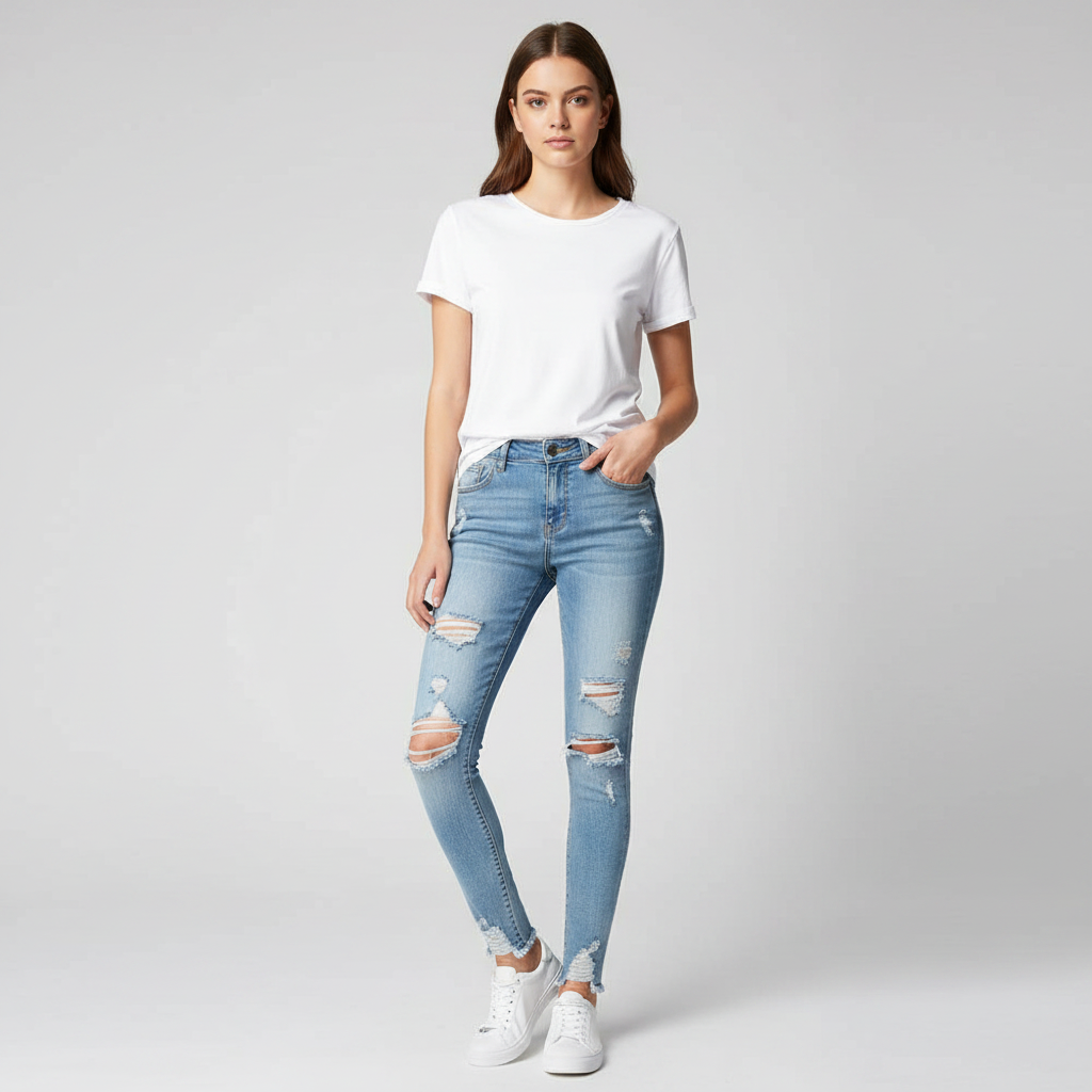 The Manhattan High-Rise Distressed Skinny Jeans | Maison De Glow