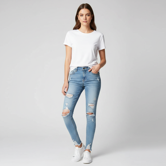 The Manhattan High-Rise Distressed Skinny Jeans | Maison De Glow