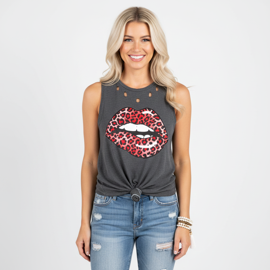 Wild Lips Distressed Muscle Tank | Maison De Glow