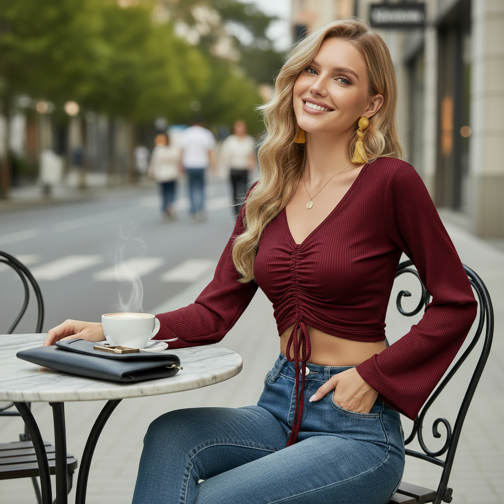 The Seraphina Ruched Flare-Sleeve Crop Top | Maison De Glow