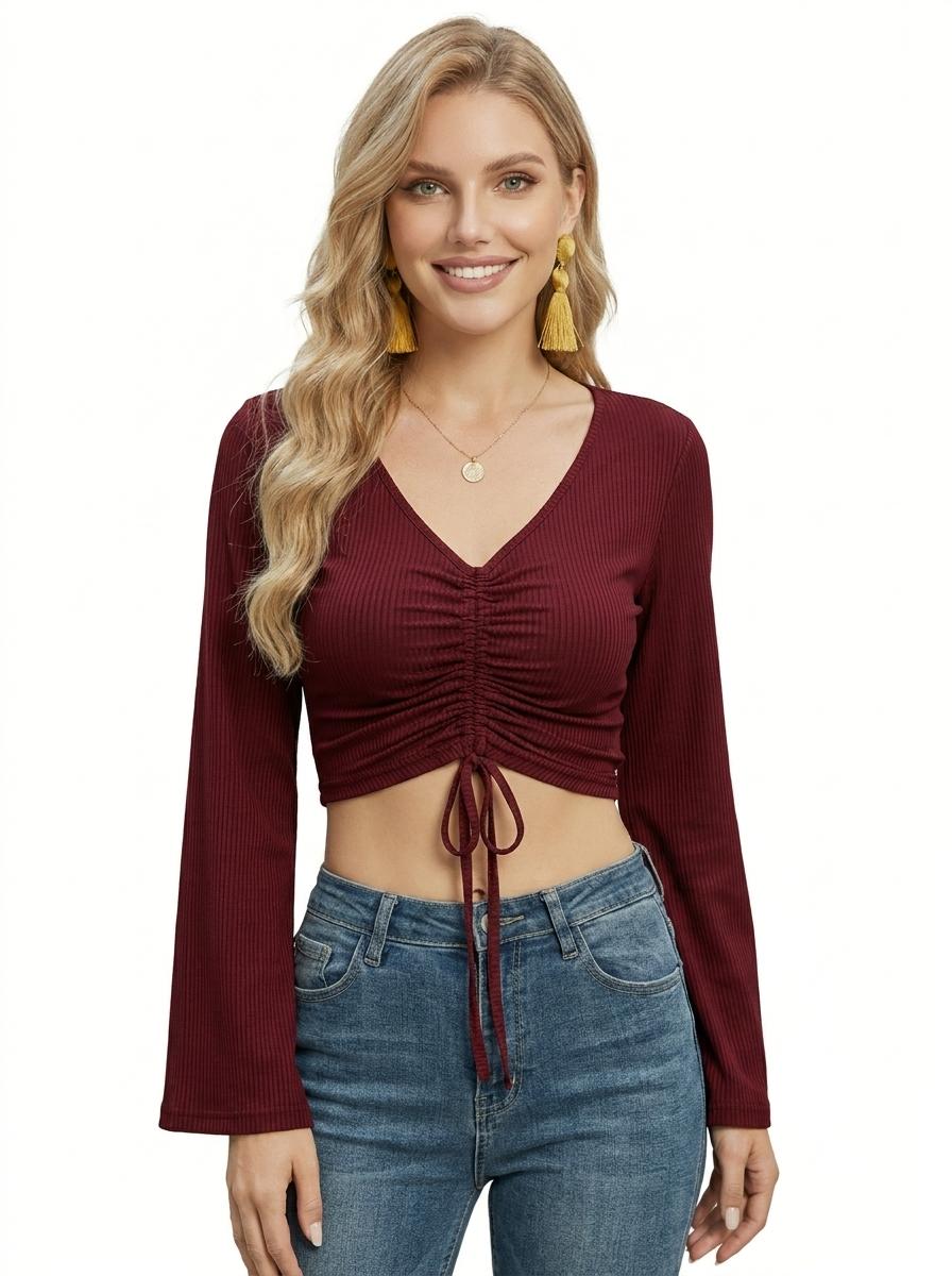 The Seraphina Ruched Flare-Sleeve Crop Top | Maison De Glow