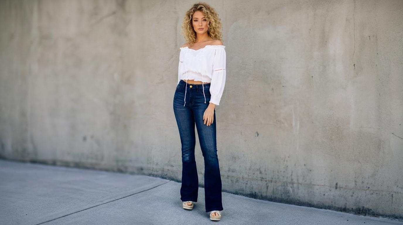 The Sierra High-Rise Dark Wash Flare Jeans | Maison De Glow