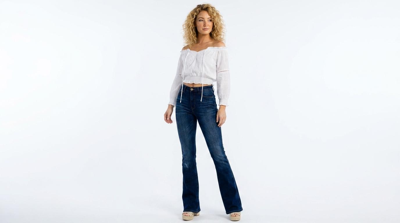 The Sierra High-Rise Dark Wash Flare Jeans | Maison De Glow