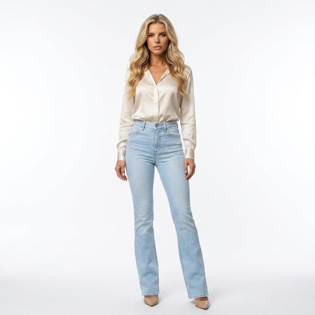 The Catalina High-Rise Light Wash Flare Jeans | Maison De Glow