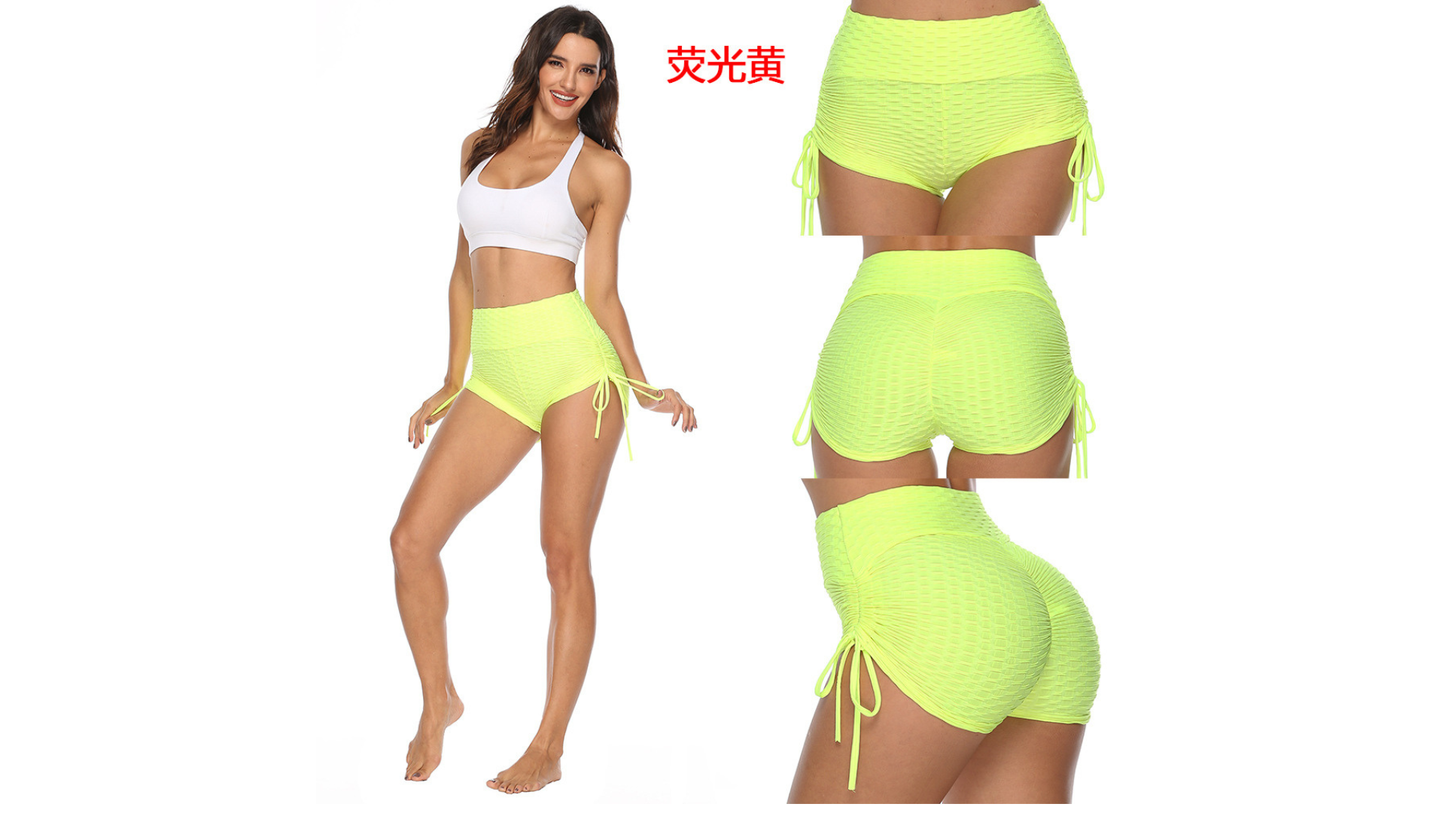 High-Waist Side-Tie Scrunch Butt Shorts - Neon Lime