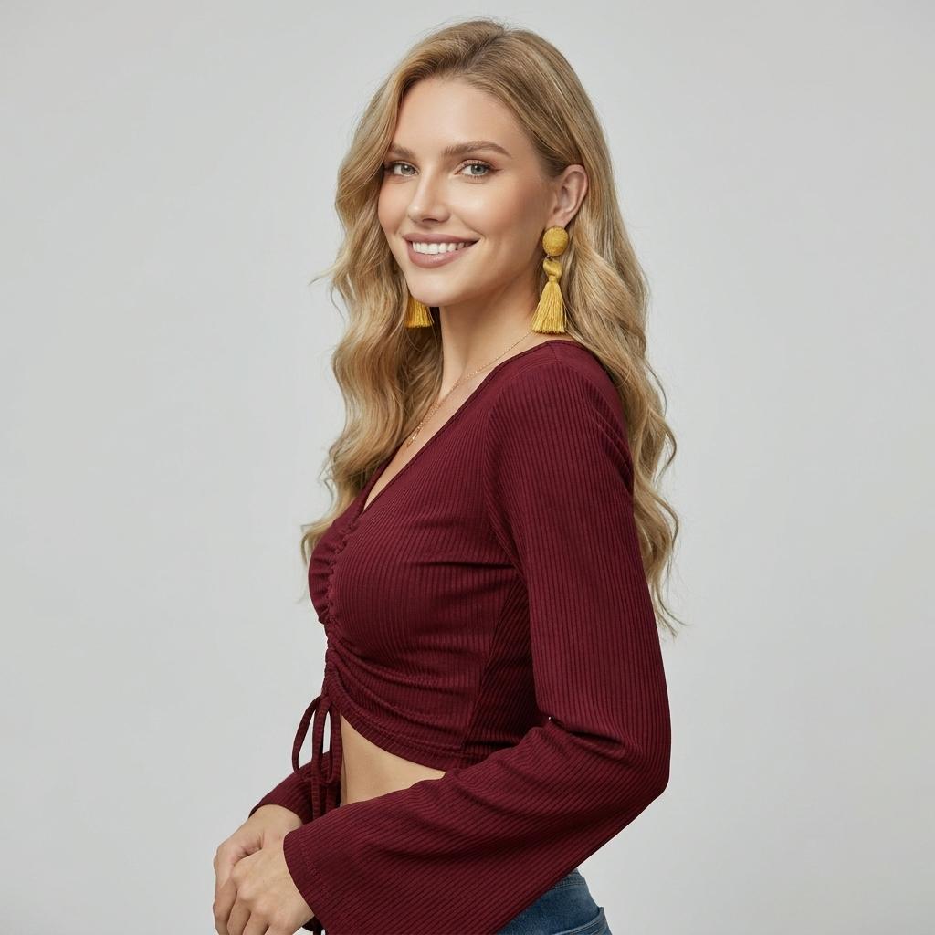 The Seraphina Ruched Flare-Sleeve Crop Top | Maison De Glow