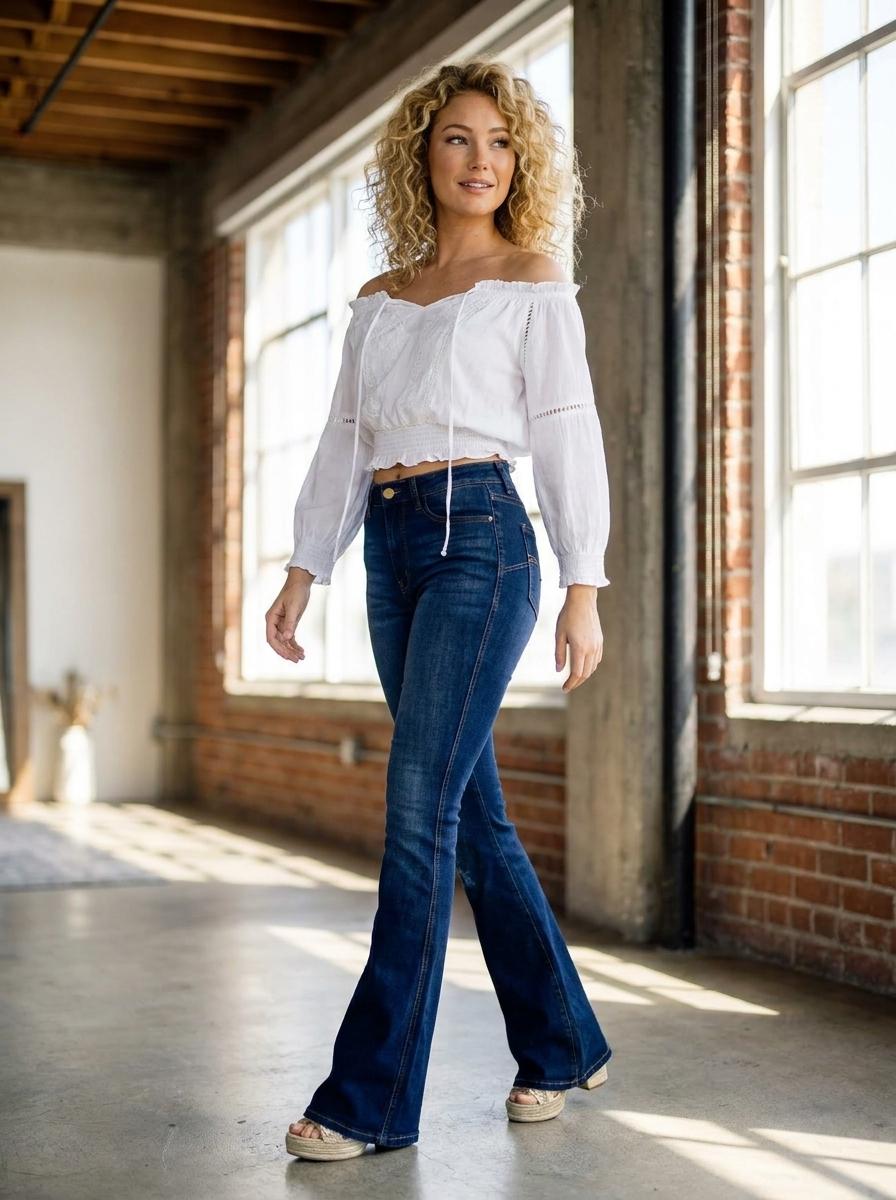 The Sierra High-Rise Dark Wash Flare Jeans | Maison De Glow